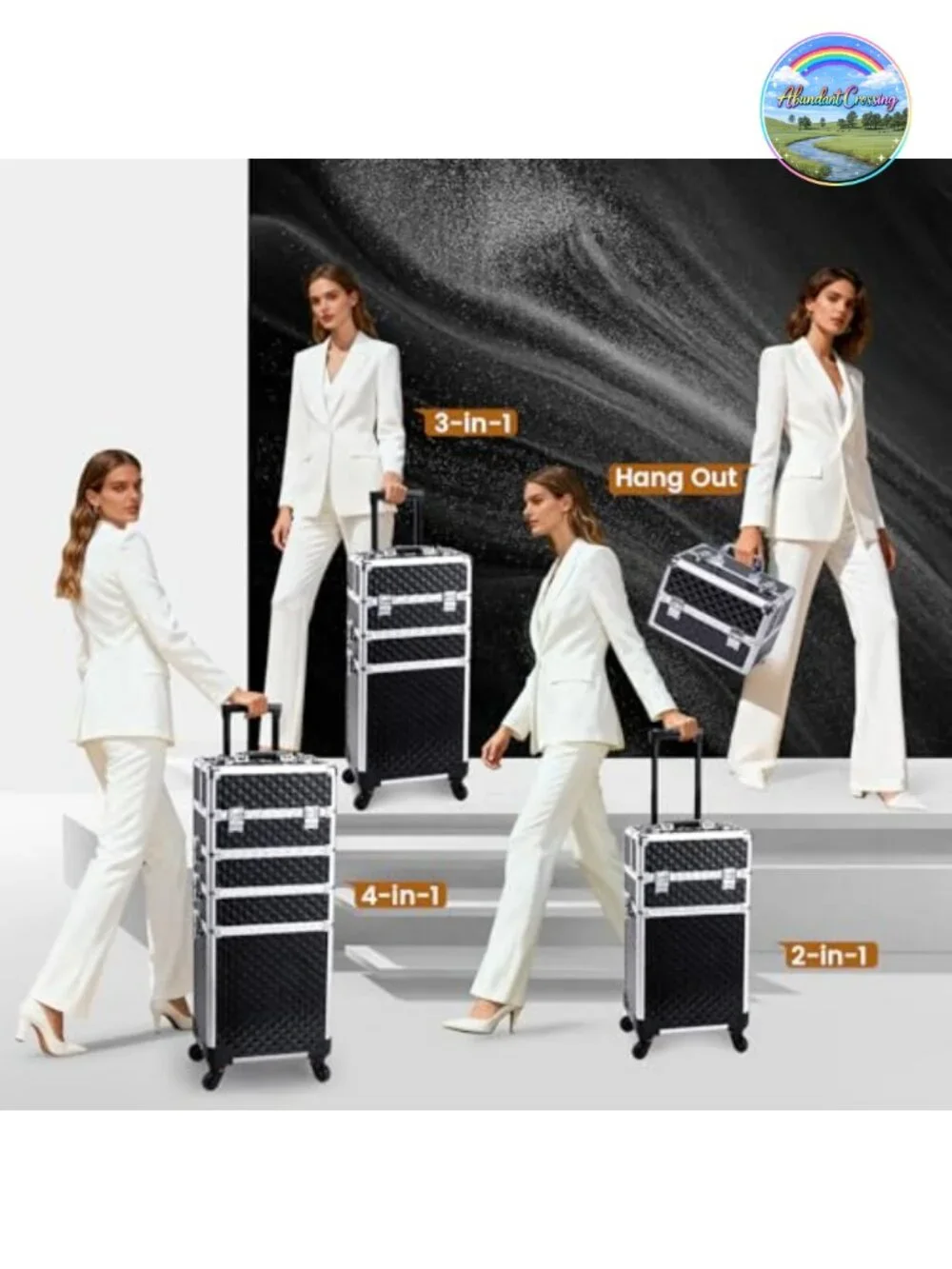 Rolling Makeup Train Case with Key Lock, 4-in-1 Cosmetic Organizer on Wheels